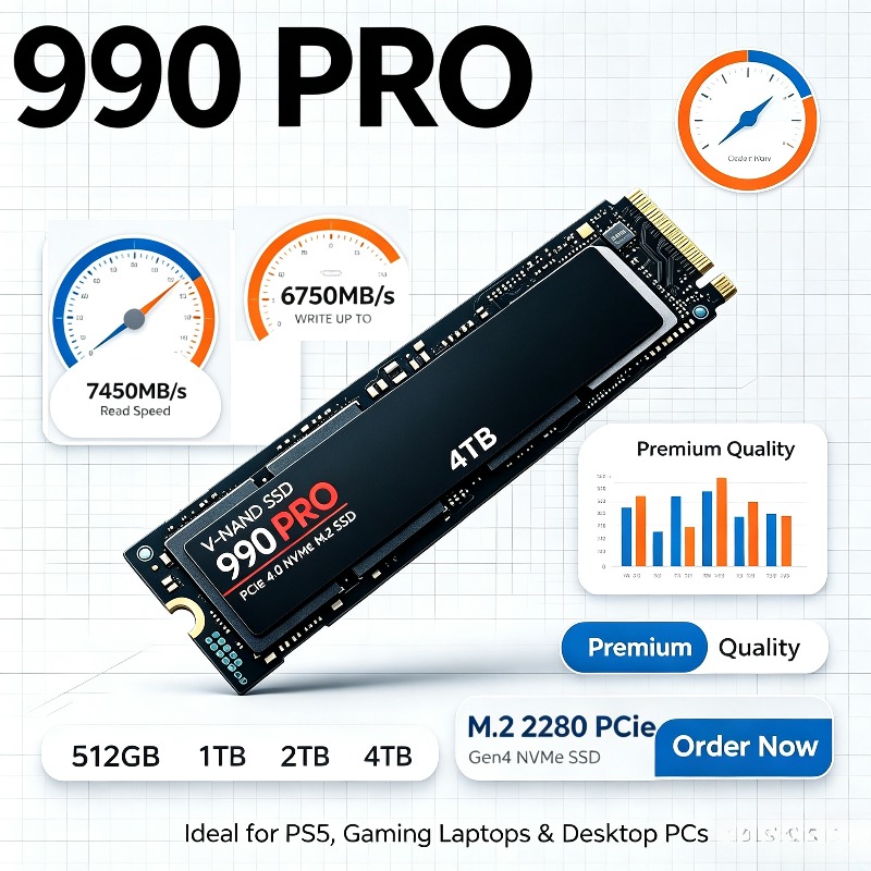 SSD Original 990 PRO – 512GB/1 - Pcie 4.0 4Tb 2280 Ssd 7450Mbps reseña y precio